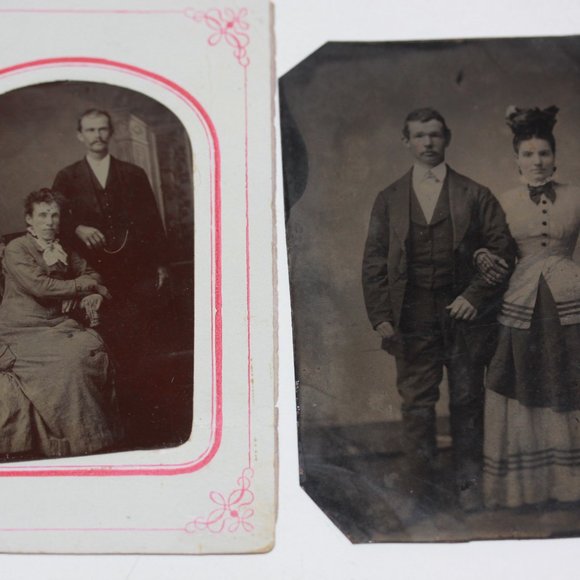 Antique Victorian 1800s Era Tintype Tin Type Photograph Photos COUPLES Lot of 6 - Picture 2 of 6